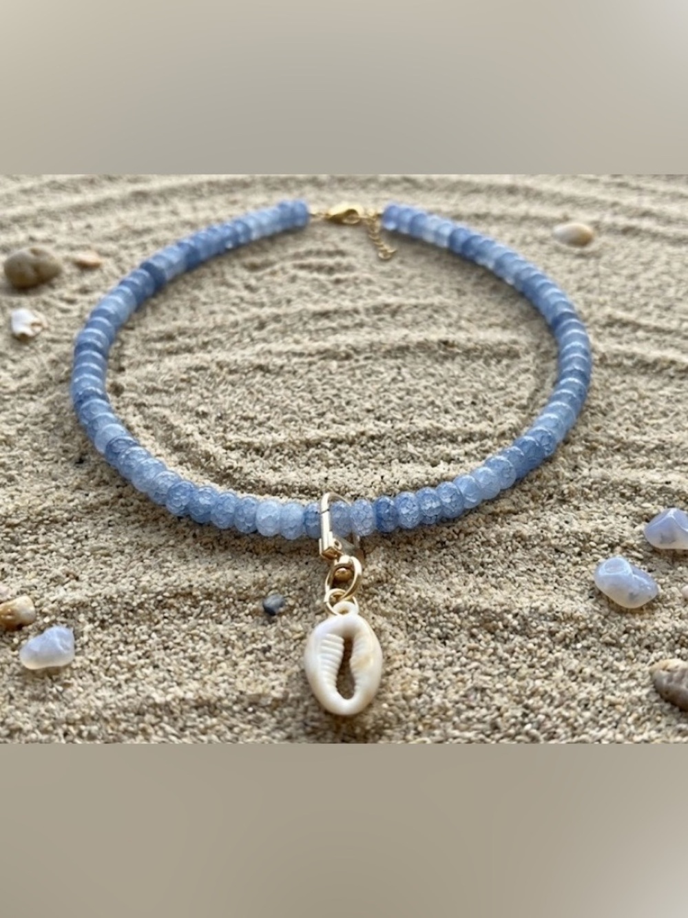 Beach inspired  Chalcedony Necklace with Cowrie Charm